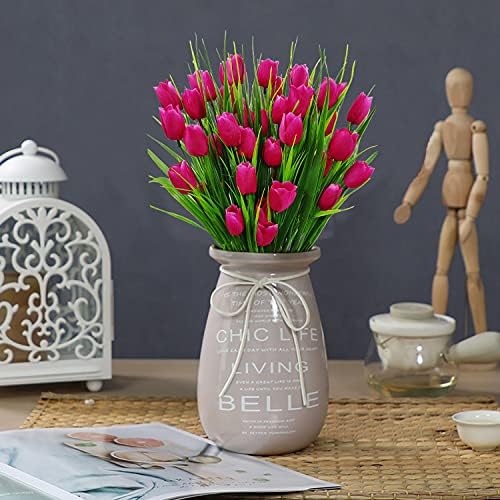 Vibrant 8-Bundle Rose Red Fake Tulips