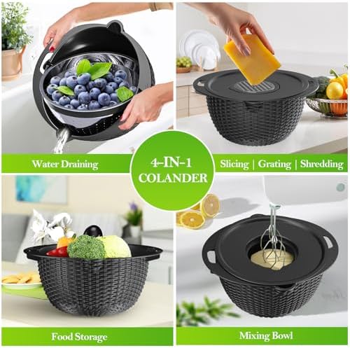 4-in-1 Kitchen Colander Set - Black Versatile Aesthetic