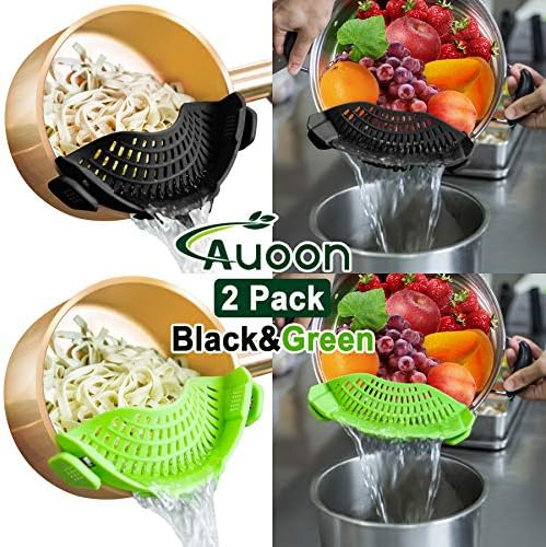 Compact Clip-On Strainer Set - Heat-Resistant dishwasher Safe 2PACK BlackGreen