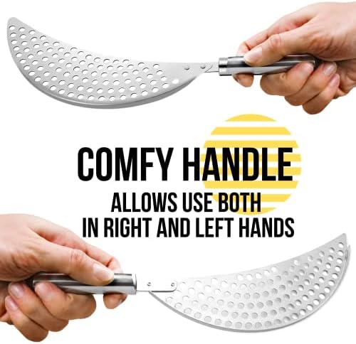 Held Crescent Drainer Pan Pot Strainer with Handle