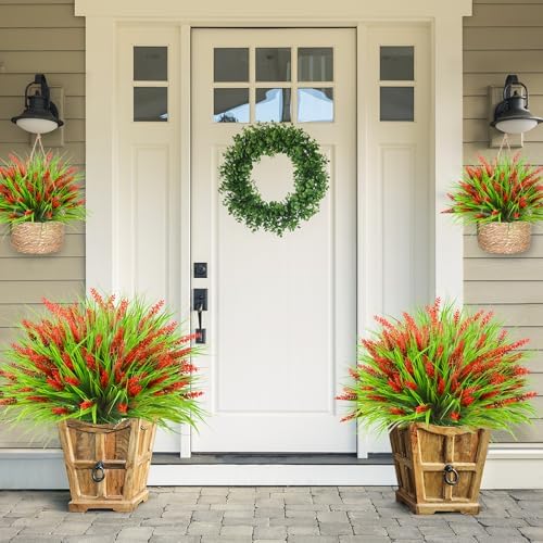 12 Bundles Fake Lavender Flowers Red Outdoor Artificial Plants