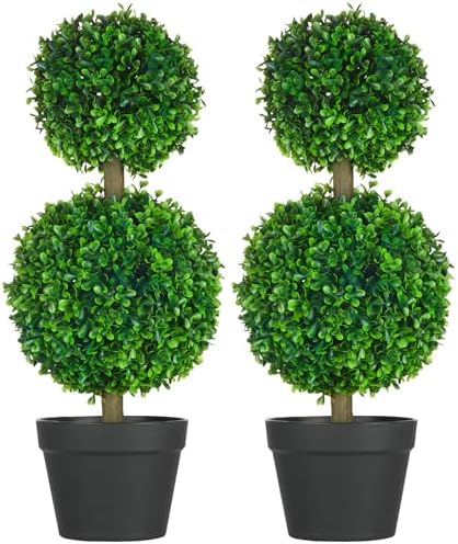 Set of 2 235 Artificial Boxwood Topiary with Pots