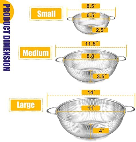 E-far Premium 3-Piece Stainless Steel Colander Set