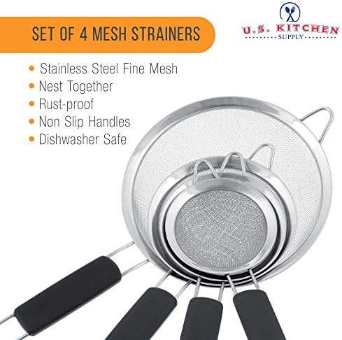 Set of 4 Stainless Steel Strainers for Sifting Straining and more