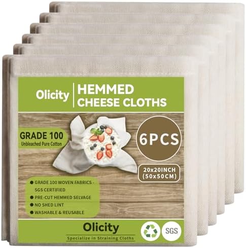 Olicity Cheese Cloths 6PCS Grade 100 Fine Mesh Cloth