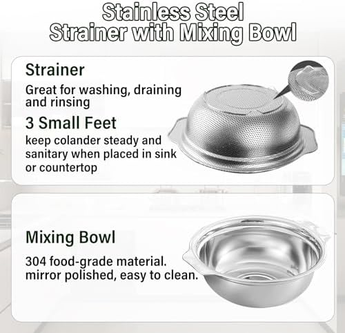 Stainless Steel Colander with Handle 4QT Kitchen Essential for Easy Cleaning
