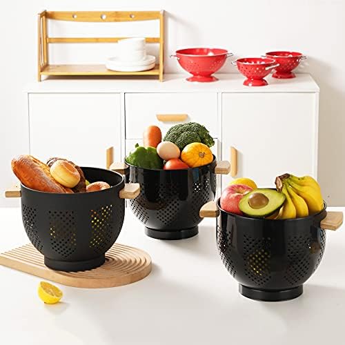BeFareStrong Metal Colander with Wooden Handle and Stable Base