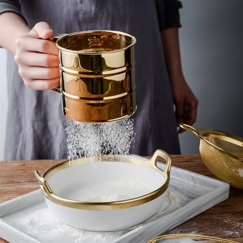 Stainless Steel GoldSilver Sifter with Measuring Scale for Baking Icing Sugar