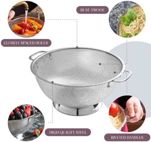 BellemainHigh-Quality 5 Qt Metal Colander with Handle