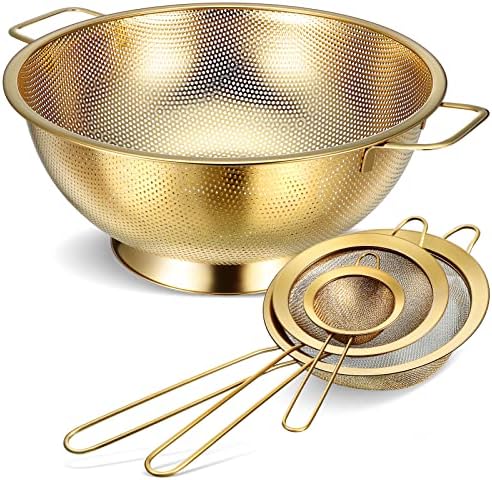 Stainless Steel Gold Colander 3 Strainer Set