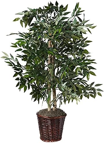 4 Artificial Green Smilax Bush in a Rattan Basket