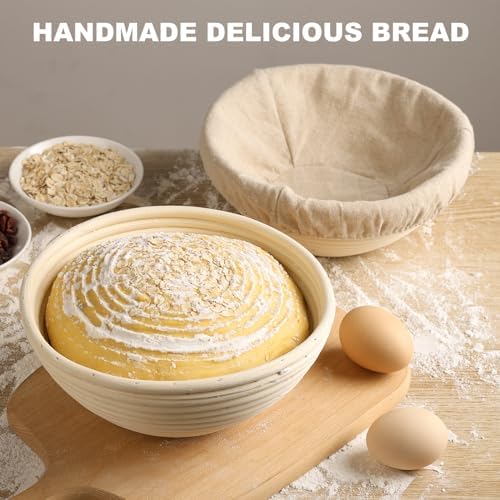 10-Inch Banneton Bread Proofing Basket Set with Liners