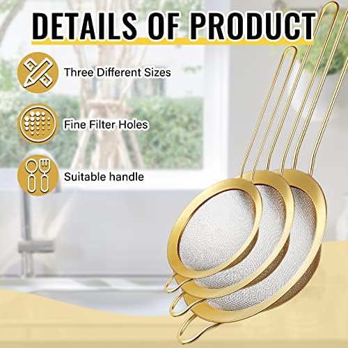 Stainless Steel Gold Colander 3 Strainer Set