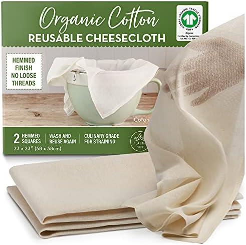 23 x 23 Organic Cotton Cheesecloth for Kitchen Straining Reusable GOTS Certified