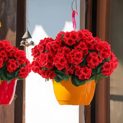 Hananona Artificial Red Geranium Flowers for Indoors Outdoors