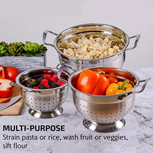 OVENTE Premium Stainless Steel Colander Set of 3