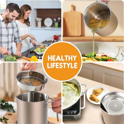 Stainless Steel Grease Container with Mesh Strainer