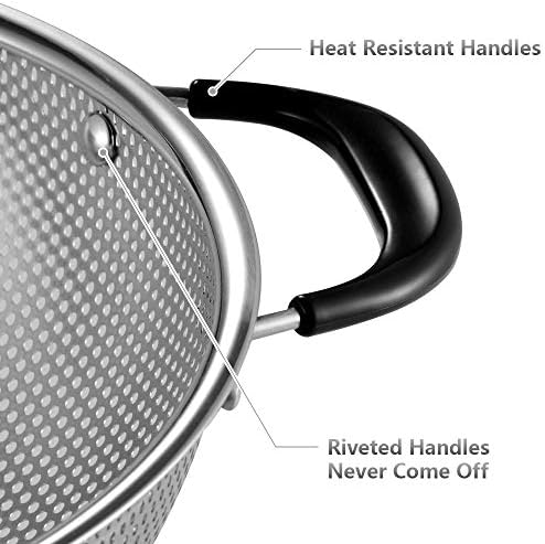 Tiawudi 5-Quart 188 Stainless Steel Colander with BPA Free Handles