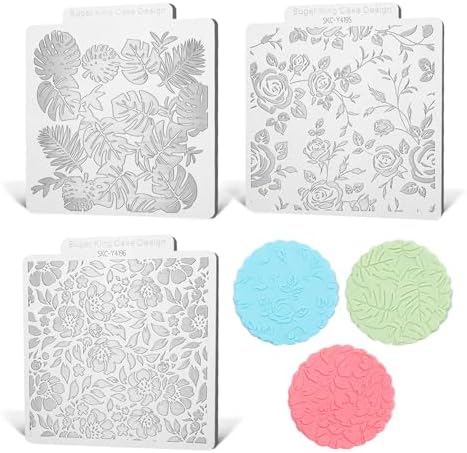 3 Pcs Vibrant Retro Floral Fondant Impression Mats Cookie Embosser Set