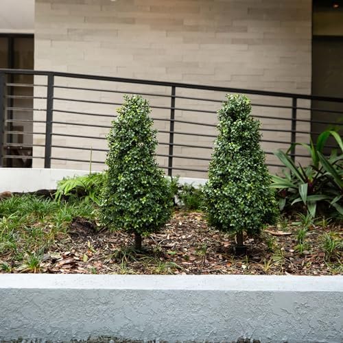 Nearly Natural 2 Set UV-Resistant Boxwood artificial plants with integrated ground stakes