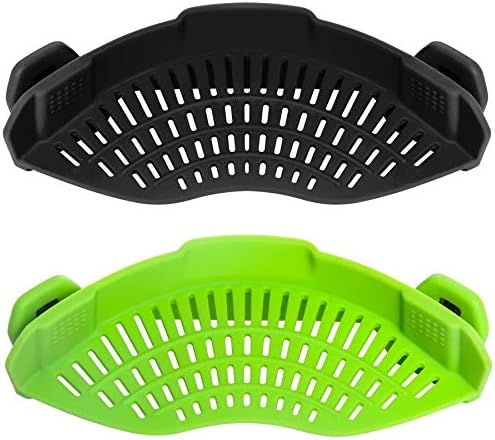 Compact Clip-On Strainer Set - Heat-Resistant dishwasher Safe 2PACK BlackGreen