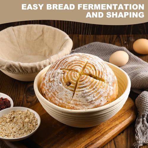 10-Inch Banneton Bread Proofing Basket Set with Liners