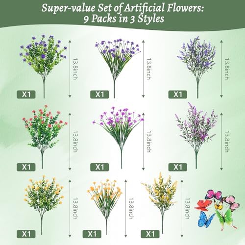 Yastouay 9 bundles artificial flowers for outdoor decoration