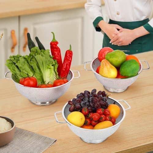 Sturdy 3QT Stainless Steel Colander with Handle for Kitchen Use