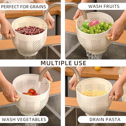 BeFare Metal Colander with Wood Handle and Sturdy Base