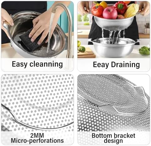 Stainless Steel Colander with Handle 4QT Kitchen Essential for Easy Cleaning