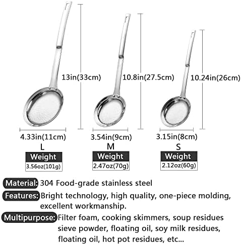 3-Pack Stainless Steel Strainers with Handle for Cooking Baking