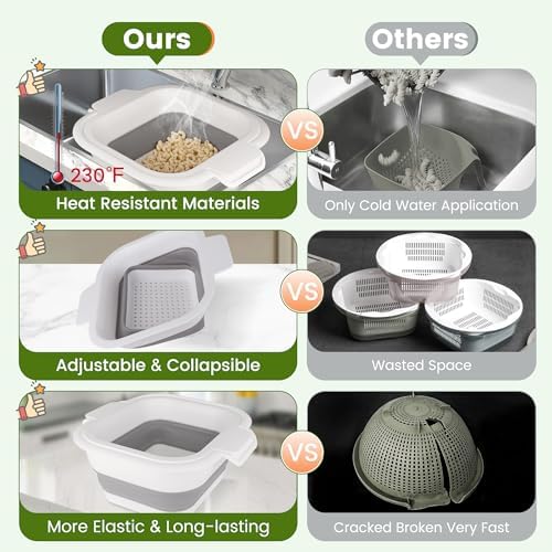 Collapsible Colander Set with Strainer Bowl for Kitchen