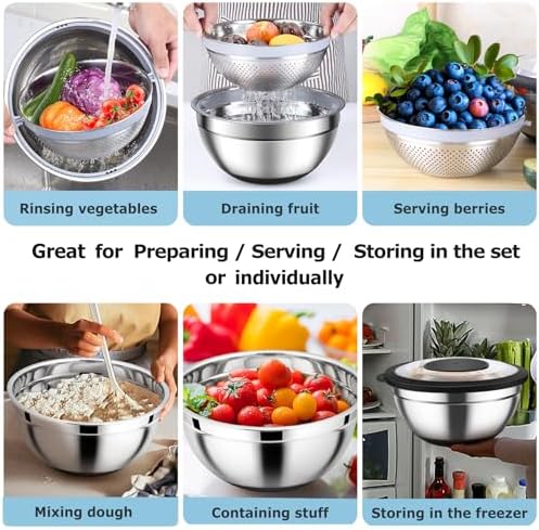 TeamFar Mixing Bowl Set with Lid Colander Grater Attachments - 46QT Capacity