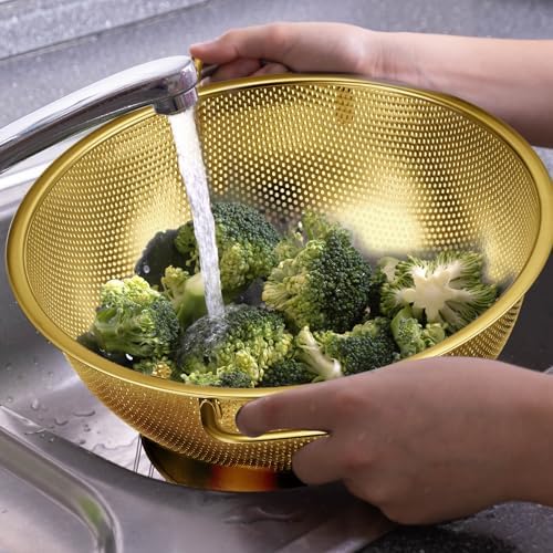 Bocon Triple Piece Stainless Steel Colander Set 135 Quart Gold