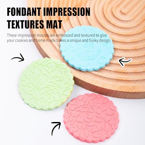3 Pcs Vibrant Retro Floral Fondant Impression Mats Cookie Embosser Set