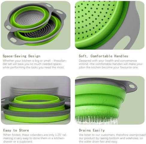 Collapsible silicone colander set for home and travel use