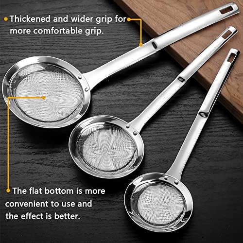 3-Pack Stainless Steel Strainers with Handle for Cooking Baking