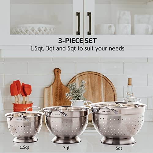 OVENTE Premium Stainless Steel Colander Set of 3