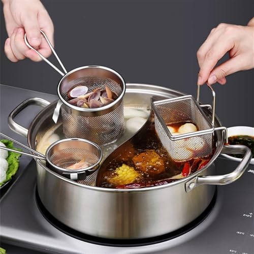 Stainless Steel Hot Pot Colander with Hook for Pasta and French Fries