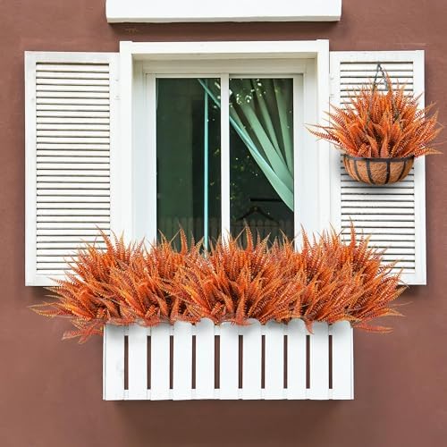 6 PcsFall Artificial Boston Fern Plants UV Resistant FOR HOME DINING GARDEN