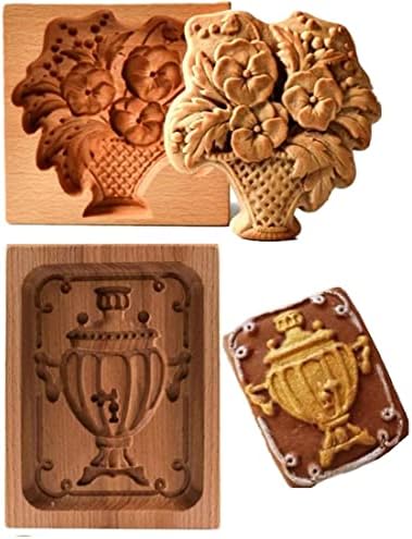 SNOOSZ Wooden Cookie Mold - Trophy Flower Basket Shape for Cakes