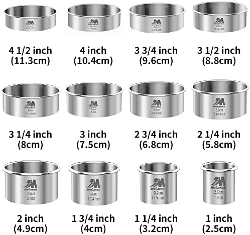 12-Piece Stainless Steel Cookie Cutter Set with Engraved Diameters