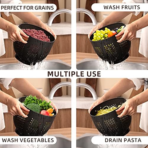 BeFareStrong Metal Colander with Wooden Handle and Stable Base