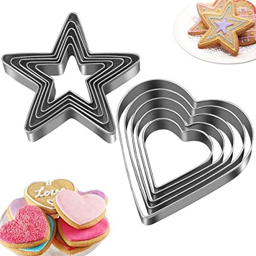 10Pcs Stainless Steel Cookie Cutters Set with Star Heart Shapes Multi-Functional