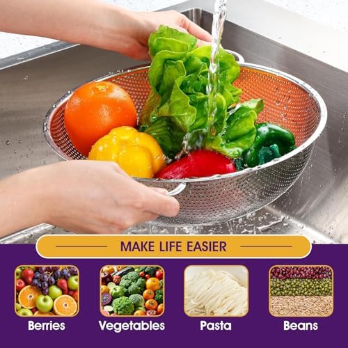Stainless Steel Colander 3-Quart Micro-Perforated Metal Kitchen Essential with Handle