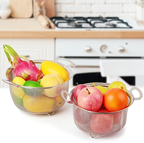 2-Piece Stainless Steel Strainers with Handles for Kitchen Use