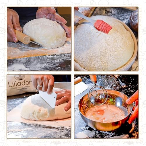 Liliadon Sourdough Bread Baking Kit Set Two Round Baskets