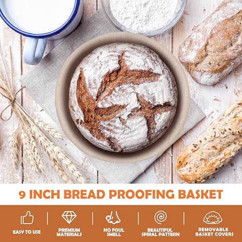 E-far Sourdough Proofing Basket Set - 9-Inch Round Durable Safe