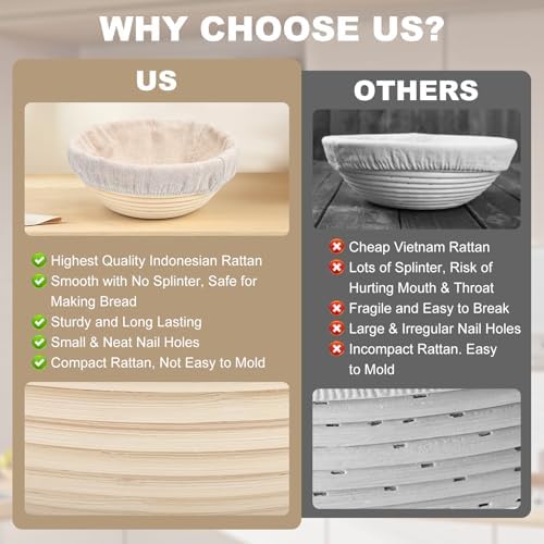 10-Inch Banneton Bread Proofing Basket Set with Liners