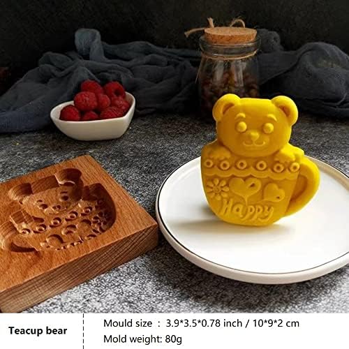 SNOOSZ Wooden Cookie Mold Cat Teacup Bear Shape for Cakes